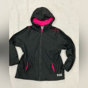 PINK Victoria's Secret Black Windbreaker Jacket with Pink Highlights